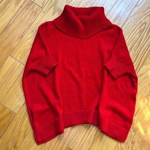 Old Navy-Red short sleeve turtleneck poncho sweater relaxed oversized fit size L